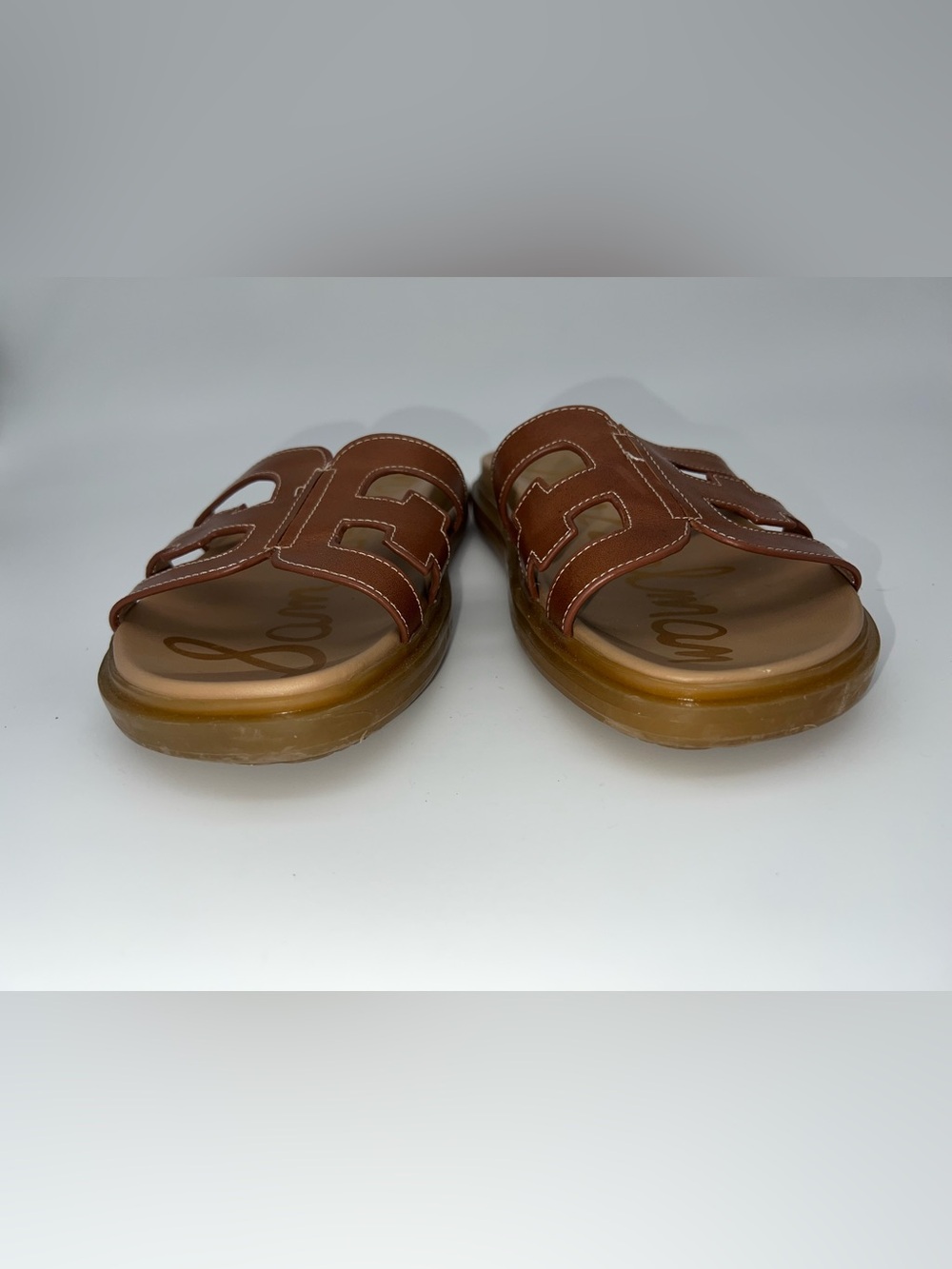 Sam Edelman Valeri Cognac brown Leather Cutout Slides Sandals size 8 Wide - Picture 6 of 8